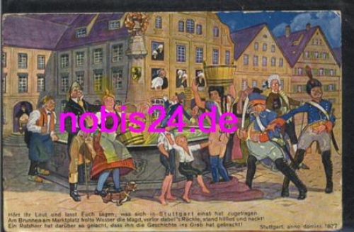 Stuttgart humor at the fountain artist card *ca.1920