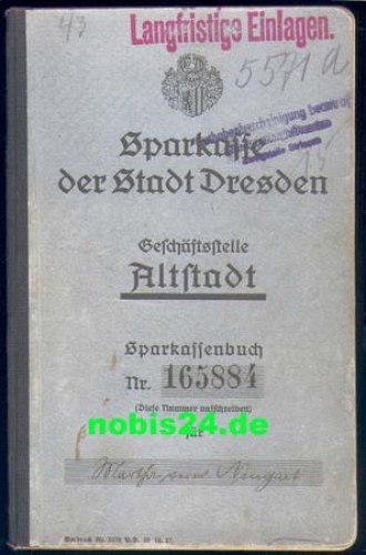 Dresden Sparkasse Old Town savings book from 1926