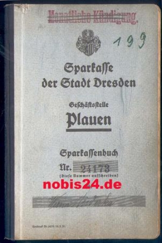 Dresden Sparkasse Plauen savings book from 1931