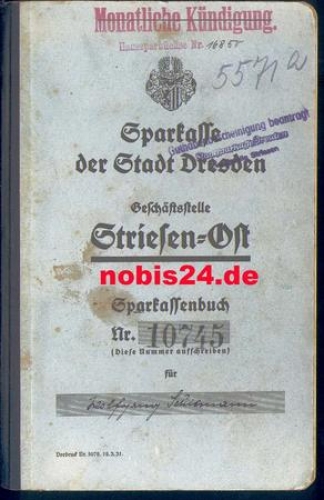 Dresden Sparkasse Striesen Ost savings book from 1932
