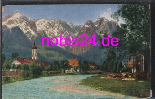 82467 Garmisch mit Kirche Künstlerkarte *ca.1920