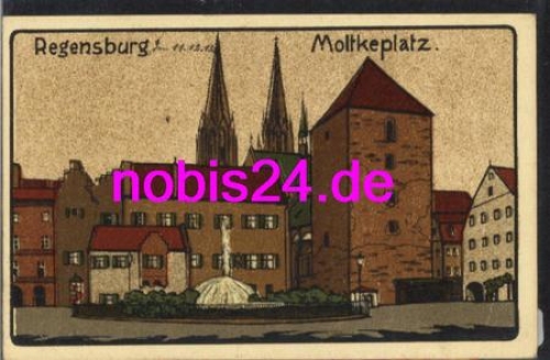Regensburg Moltkeplatz lithograph artist card o ca.1913