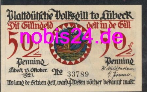 Lubeck emergency money loots 50 pfennigs around 1920