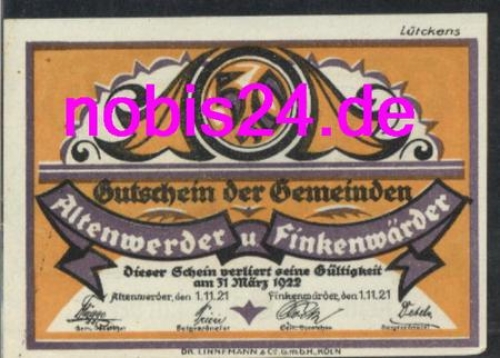 21123 Altenwerder Notgeld 50 Pfennige um 1920