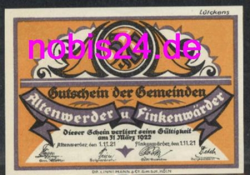 21129 Altenwerder Frosch emergency money 50 pfennigs around 1920