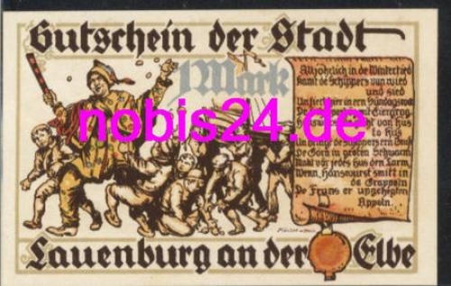21481 Lauenburg Notgeld  1 Mark 1921