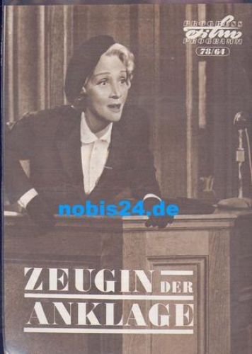 Prosecution witness, Progress Film Programm 78/64 Tyrone Power, Marlene Dietrich, Charles Laughton