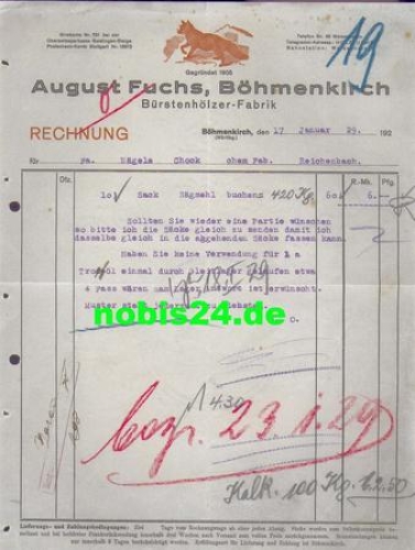 89558 Boehmenkirch August Fuchs sawmill brushwood factory invoice January 17, 1929