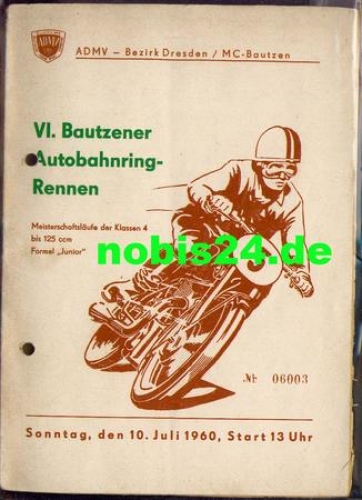 Bautzener Autobahnring race 6th motorcycle race 10.7.1960 program booklet