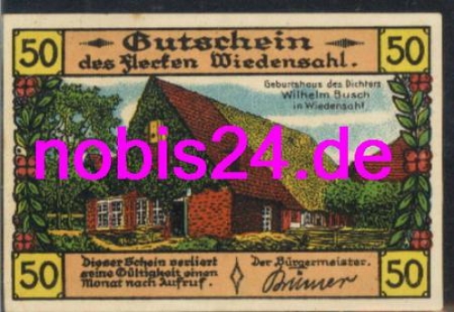 31719 Wiedensahl emergency money 50 pfennigs around 1920