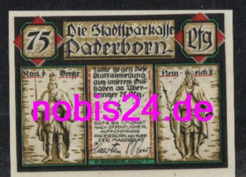 Paderborn emergency money 75 pfennigs 1921