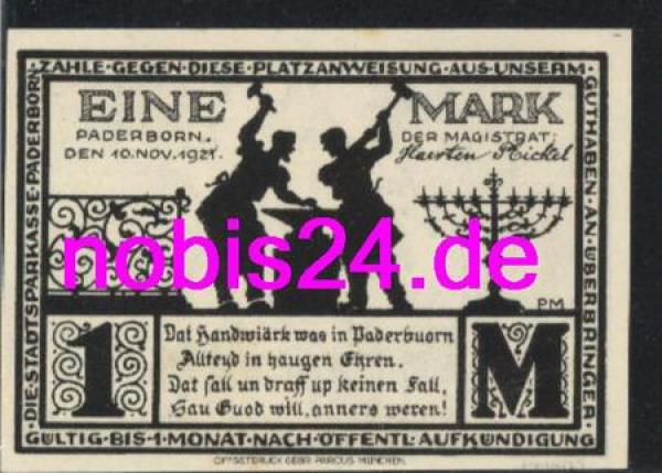 33102 Paderborn Emergency money 1 mark 1921