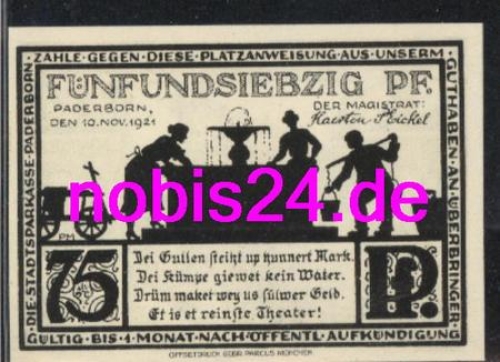 Paderborn emergency money 75 pfennigs 1921