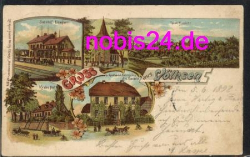 31832 Voelksen Litho Bahnhof Gasthof Kirche o 1898