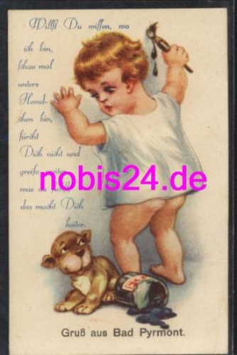 31812 Bad Pyrmont Kind Hund Klappkarte  *ca.1955