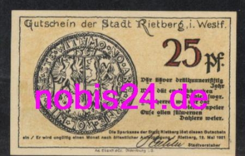 33397 Rietberg emergency money 25 pfennigs 1921
