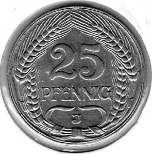 25 Pfennig 1910 J German Empire 