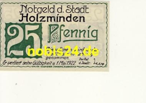 Holzminden emergency money 25 pfennigs 1922
