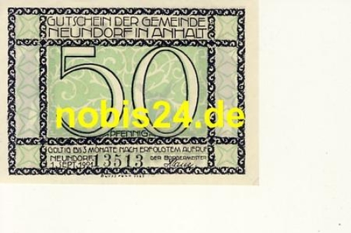 39418 Neundorf Notgeld 50 Pfennige 1921