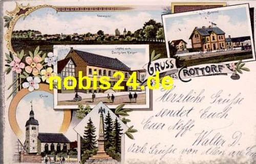 39387 Crottorf Litho Bahnhof Kirche Gasthof o 1911