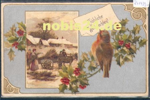 Robin with donkey cart embossed card used. circa 1910