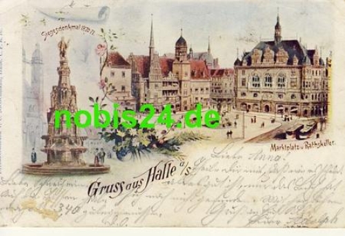 Halle Saale Markt Siegesdenkmal Litho o 4.4.1899