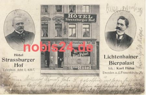 Dresden Hotel Strassburger Hof Lichtenhainer Bierpalast  an der Frauenkirche o 12.1.1903