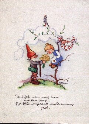 Dwarf girl a bouquet of flowers baby o 3.4.1950