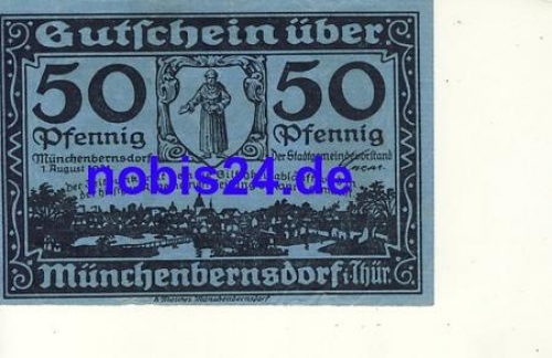 07589 Muenchenbernsdorf Emergency money 50 Pfennig around 1921