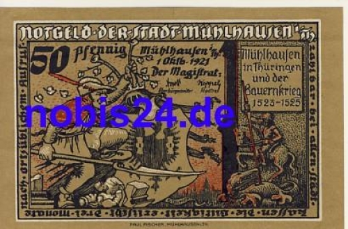 99974 Muehlhausen emergency money 50 pfennigs 1921