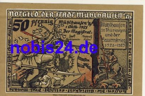 99974 Muehlhausen emergency money 50 pfennigs 1921