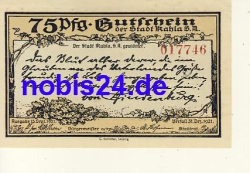 07768 Kahla Notgeld 75 Pfennige 1921