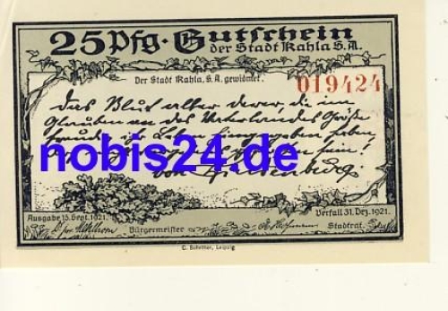 07768 Kahla emergency money 25 pfennigs 1921