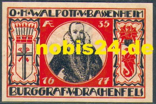 53639 Königswinter Emergency money 50 Pf.Burggraf Drachenfels 1921
