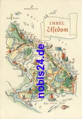 17406 Usedom island maps postcard o 1964