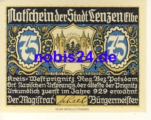 19309 Lenzen emergency money 75 pfennigs around 1920