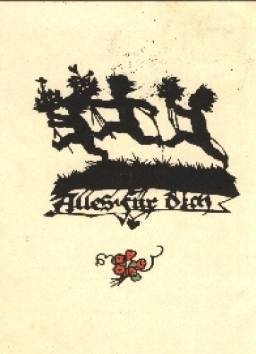 Children with flowers silhouette card o 7.1.1954
