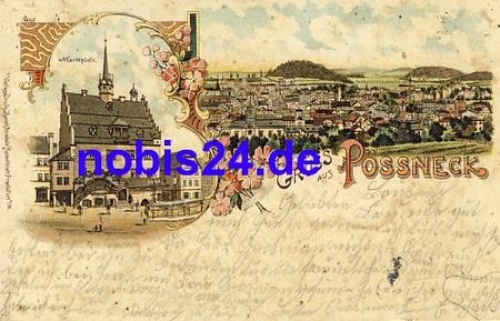 07381 Poessneck Litho Marktplatz o 1914