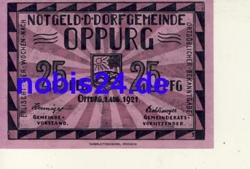07381 Oppurg emergency money 25 pfennigs around 1920