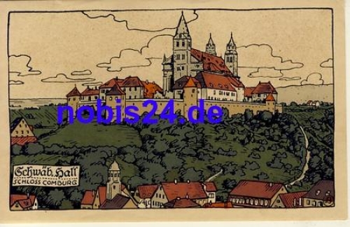 74523 Schwabisch Hall Castle Artist's lithograph *ca.1930