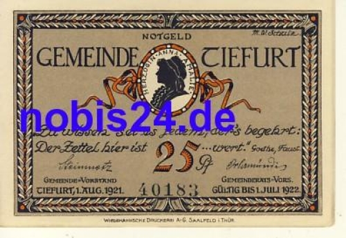 99427 Tiefurt emergency money 25 pfennigs around 1920