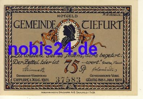99427 Tiefurt emergency money 75 pfennigs around 1920