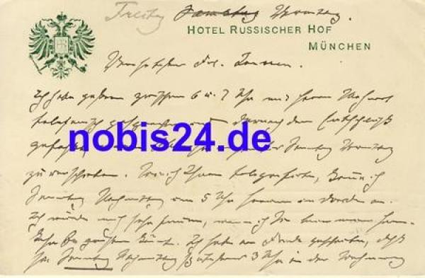 Munich Hotel Russer Hof embossed card with coat of arms o 1912
