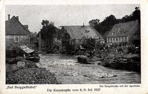 01819 Berggiesshübel main street with pharmacy Flood disaster July 8th, 1928