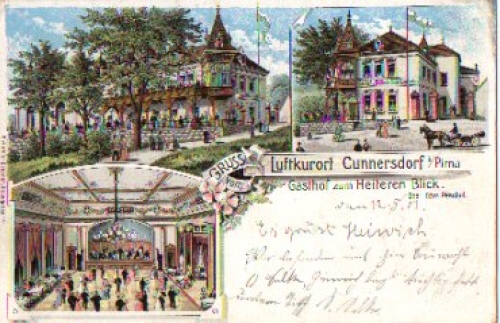 Cunnersdorf Gasthof zum Heiteren Blick Litho o 12.5.1901