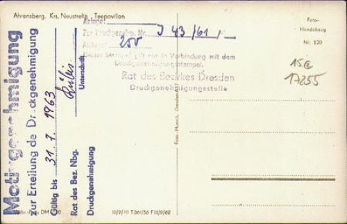 17255 Ahrensberg Teepavillon Druckgenehmigung *1961