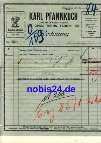 Goppingen soap powder factory Karl Pfannkuch letterhead 1922