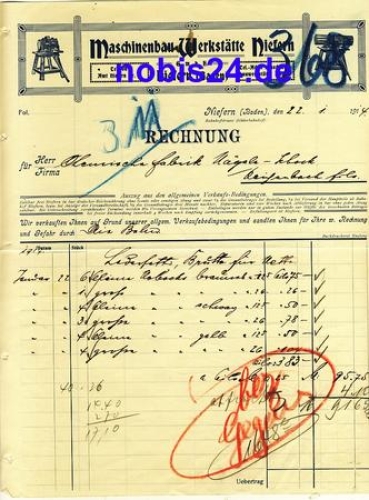 75223 Niefern Baden mechanical engineering workshop letterhead 1914