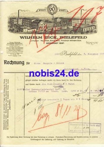 Bielefeld Wilhelm Eick Briefkopf mit Fabrikansicht 1929 