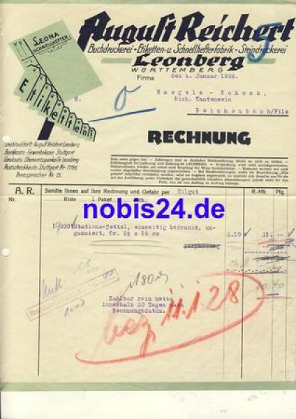 71229 Leonberg print shop August Reichert letterhead 1928